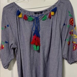Life Style Striped Top with Colorful Embroidery